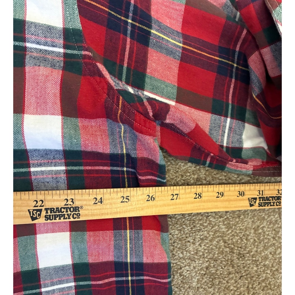 LL Bean Mens XL Plaid Button Down Shirt Red White Green Cotton Made in USA - Picture 5 of 8